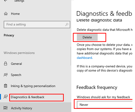 Clean up diagnostics data in Windows