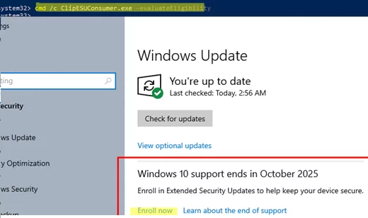 cmd /c ClipESUConsumer.exe -evaluateEligibility