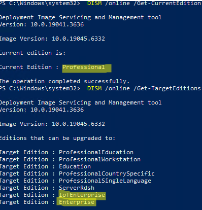 DISM /Get-TargetEditions Windows 10