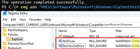 enable registry options NoDrives and NoViewOnDrive