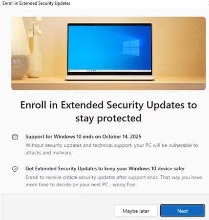 Get security updates on Windows 10 after end-of-life