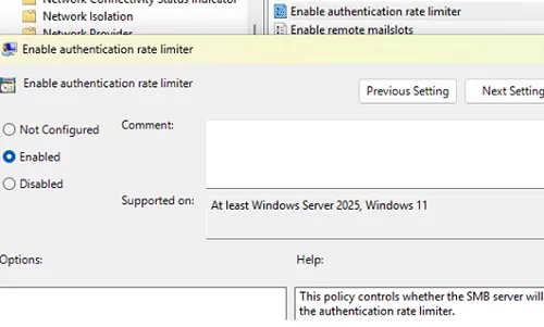 Group Policy: Enable authentication rate limiter 