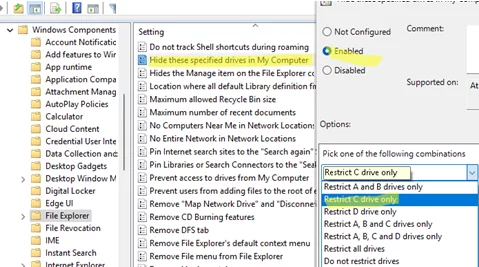 Hide these specified drives in My Computer - Group Policy option