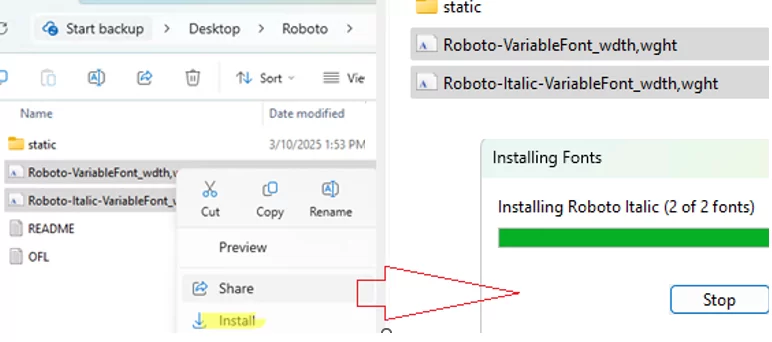 Install new font for non-admin user