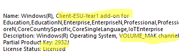 slmgr - check windows activation status and ESU add-on