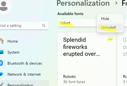 Uninstall font in Windows