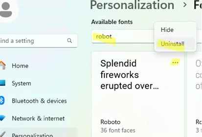 Uninstall font in Windows