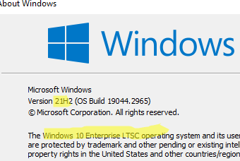 winver - Windows 10 Enterprise LTSC 21H2