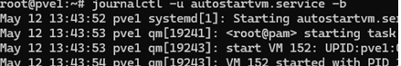 check autostart logs on proxmox