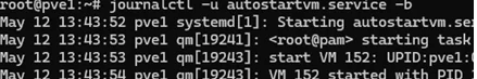 check autostart logs on proxmox