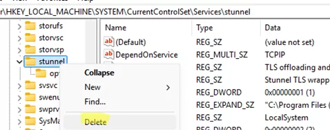 delete service key from the registry