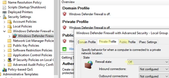 Disable firewall for a specific network profile via GPO