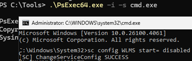 disable WLMS service - cmd