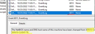 event shows previous hostname in windows