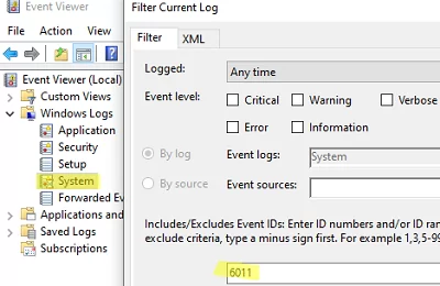 filter event viewer by event 6011