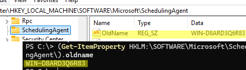 get previous windows computer oldname from registry