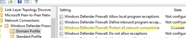 GPO option: Windows Firewall: Protect all network connections