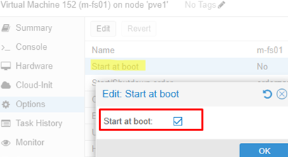 Proxmox: start VM at boot