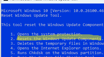 Reset the windows update compinents using script-wureset tool