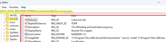 service registry key 