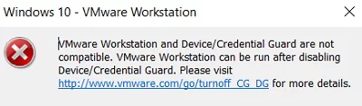 VMware Workstation and Device/Credential Guard are not compatible. VMware Workstation can be run after disabling Device/Credential Guard.