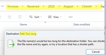 A "path too long" error in Windows