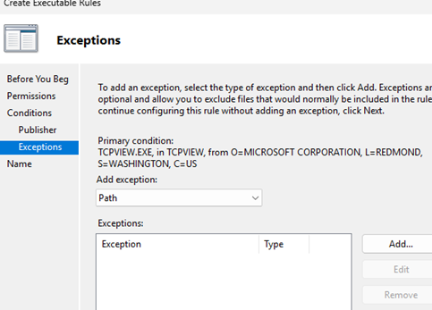 Add an exception to the AppLocker rule