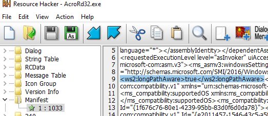 Check for longPathAware option in executable manifest