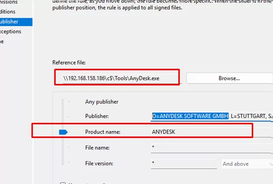 Create a rule to block anydesk app by its name using AppLocker