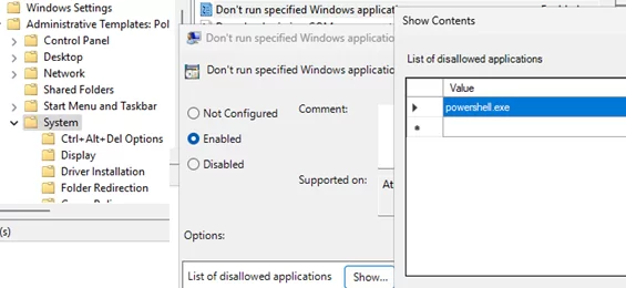 Deny running powershell.exe executable file via GPO
