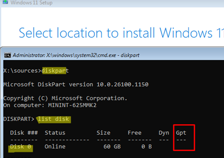 diskpart - check partition table