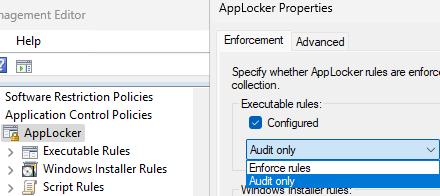 Enable AppLocker rules in the audit mode