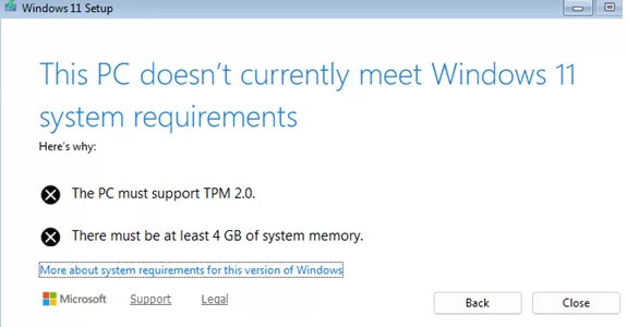 Error: This PC doesn’t currently meet Windows 11 system requirements