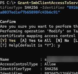 Grant-SmbClientAccessToServer - grant access to a QUIC file server by a client certificate