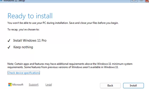 Install Windows 11 on a computer with keep nothing