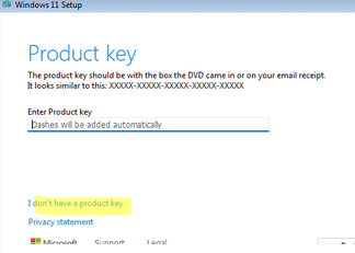 Install Windows 11 without a product key