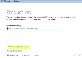 Install Windows 11 without a product key