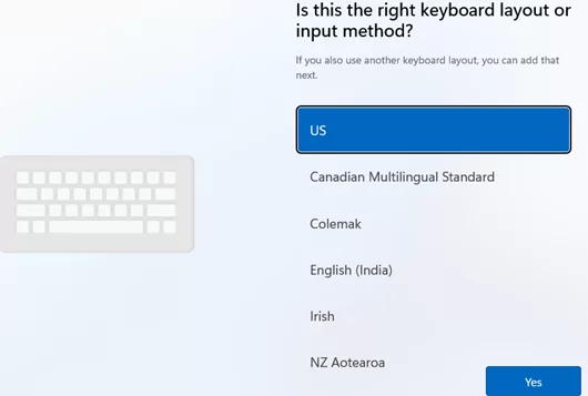 Select the keyboard layout