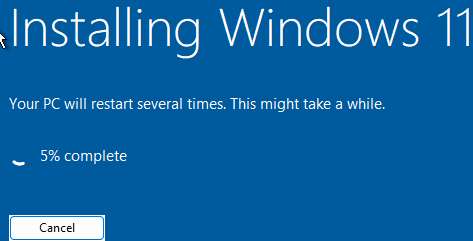 The Windows 11 installation has started