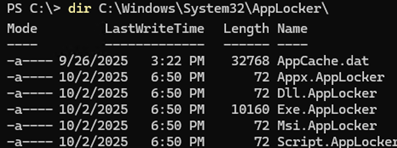 Where applied AppLocker policies are stored on a disk