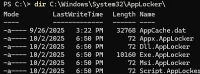 Where applied AppLocker policies are stored on a disk