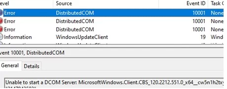 DCOM Server errors Event ID 10001