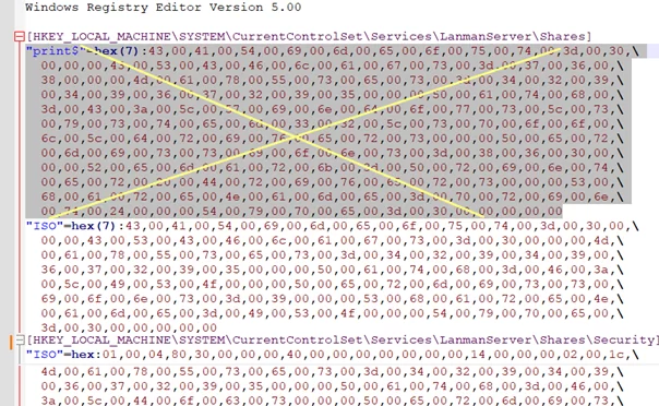 edit REG file with shared folders list