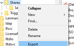 Export shared folders configuration from registry to a REG file