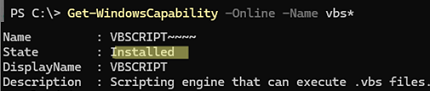 Get-WindowsCapability VBScript