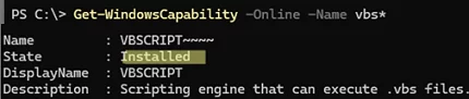 Get-WindowsCapability VBScript