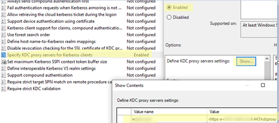 Group Policy option: Specify KDC proxy servers for Kerberos clients