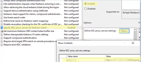 Group Policy option: Specify KDC proxy servers for Kerberos clients