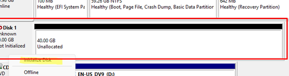 Initialize new disk on second computer