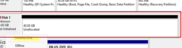 Initialize new disk on second computer